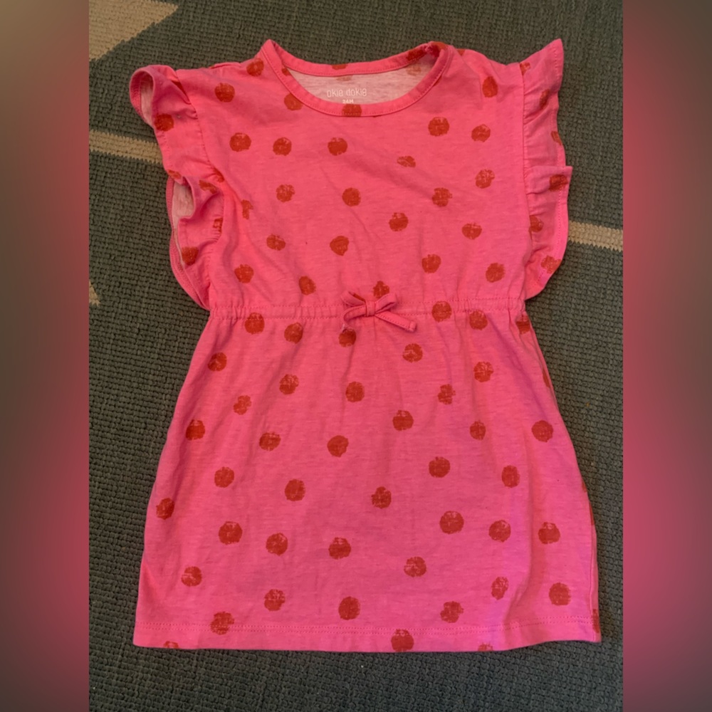 Okie Dokie Pink with Red Polka Dots Dress size 24 months